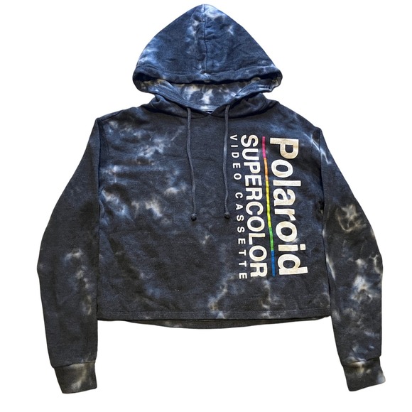 Polaroid Hoodie Mens Extra Small Pullover Tie-Dye Spellout‎ Cropped Retro - Picture 1 of 8